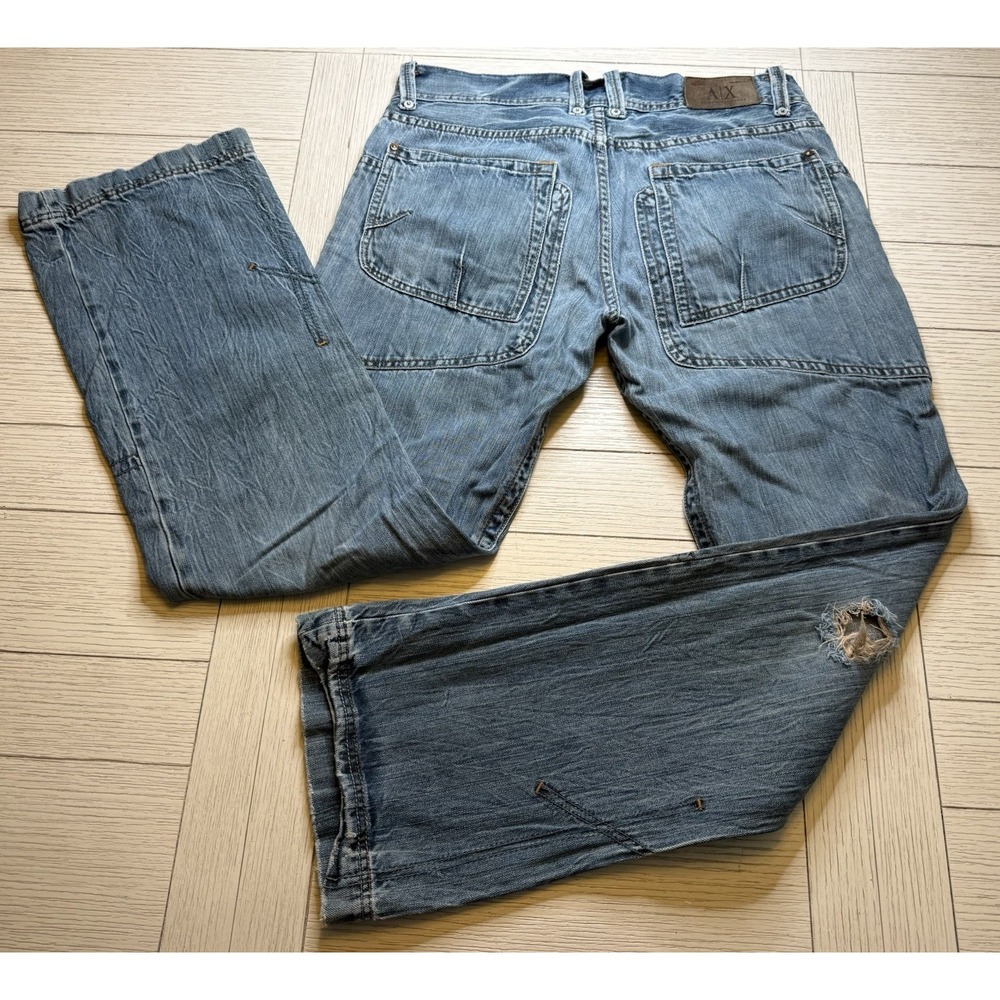 Armani Exchange A/X Men Distressed Denim Blue Jeans 100% Cotton 32 Long Unisex